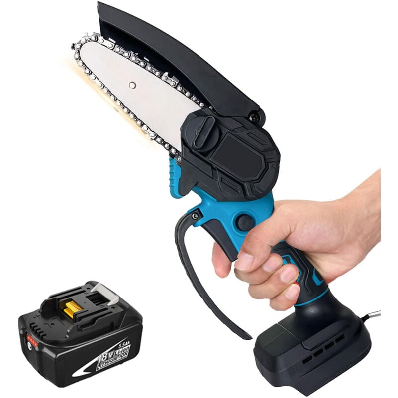 4-Zoll-Mini-Akku-Kettensäge, elektrische Kettensägen mit Sicherheitsverriegelung, kleine tragbare Kettensäge, 1 5,5-A-Akku (kein Ladegerät),