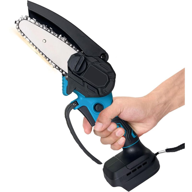 Mawiron - 4-Zoll-Mini-Akku-Kettensäge, elektrische Kettensägen mit Sicherheitsverriegelung, kleine tragbare Kettensäge (keine Batterie), kompatibel