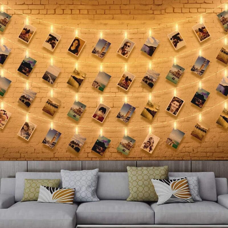 40 LED-Lichterketten mit Fotofunktion, 6 m lange LED-Lichterkette mit Fotohalterung, Lichterketten mit Clip-Halterung für Fotos für Partys,