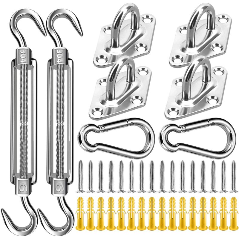 40-teiliges Set mit Zubehör für Sonnensegel aus Edelstahl 304, geeignet für rechteckige/quadratische/dreieckige Sonnensegel.