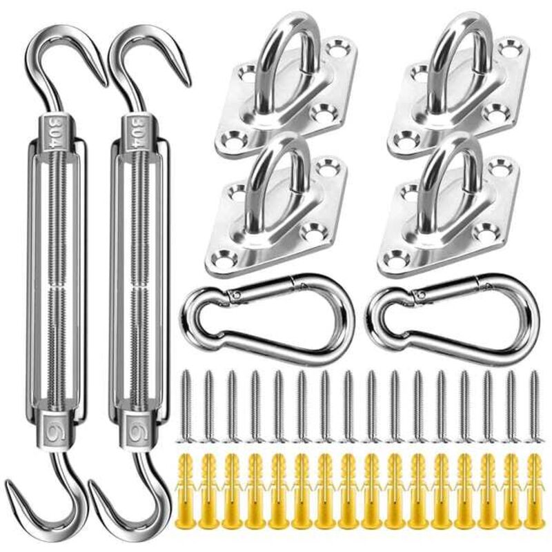 40-teiliges Sonnensegel-Hardware-Kit, Sonnensegel-Kit aus Edelstahl 304 für dreieckige, rechteckige/quadratische Sonnensegel
