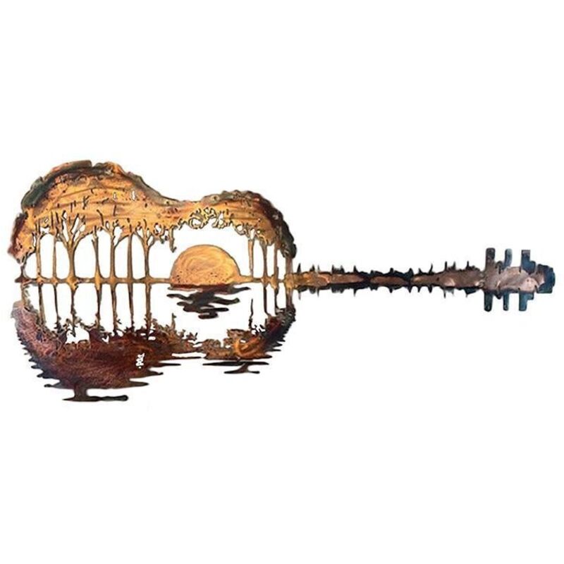 40 x 22 cm – Wanddekoration, Metall-Wanddekoration, abstrakte Gitarre, Schlafzimmer, Wohnzimmer, Dekoration, Gitarre, Sonnenuntergang,