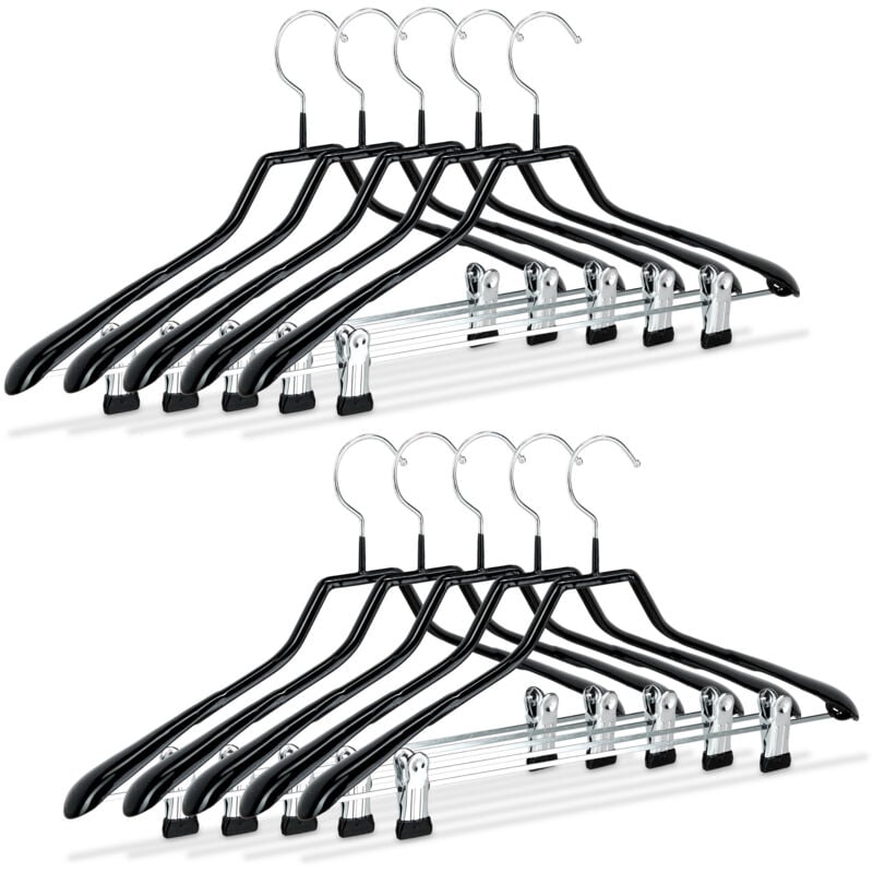 100 x Klammerbügel, Kleiderbügel für Kostüme, gummiert, aus Metall, rutschfest, platzsparend, 42 cm breit, schwarz