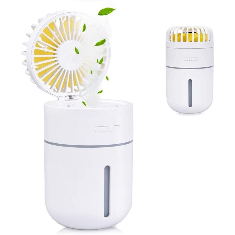 400 ml Mini-Luftbefeuchter mit Ventilator, USB wiederaufladbar, tragbarer Ventilator, Klimaanlage, Luftreiniger, superstummes Nachtlicht, 2