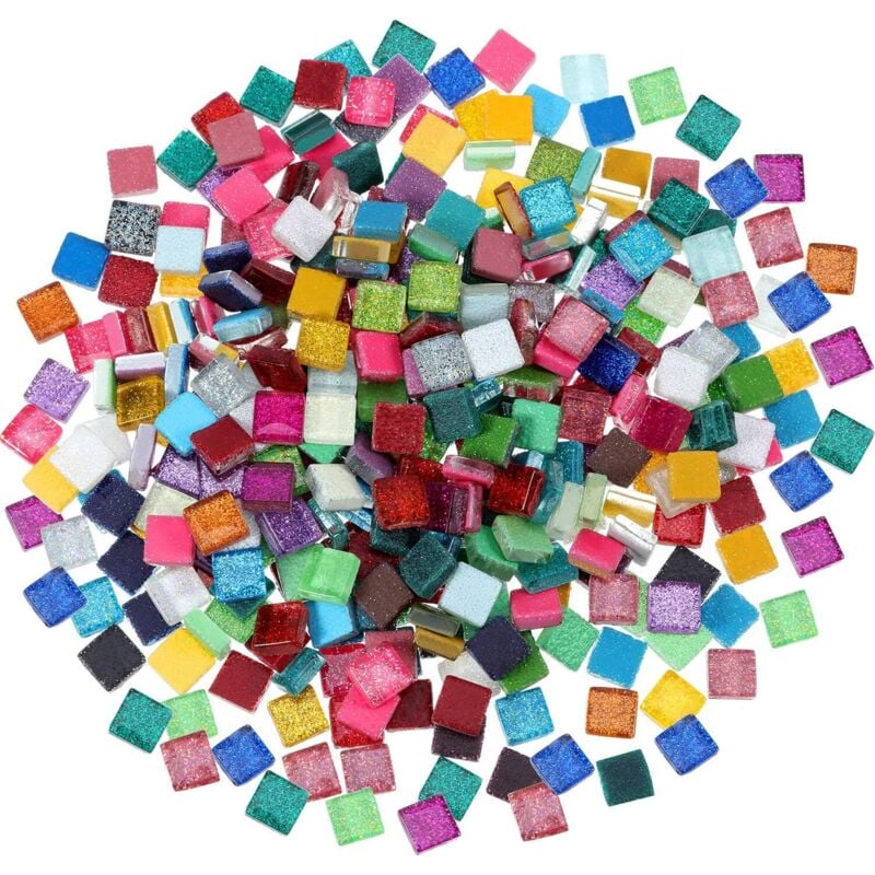 Mosaik, 400 Stück/300 g, Mosaikfliesen, verschiedene Farben, Glitzer-Kristallmosaik, Heimdekoration für Heimwerker, Bastelbedarf, quadratisch, 1 x 1
