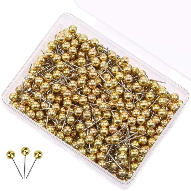 Bluedeer - 400 Stück Goldene Rundkopf Stecknadeln Stecknadeln mit Großem Kopf Premium Pinnadeln für Weltkarte Stoffmarkierung Pinnwand Nadeln Inkl