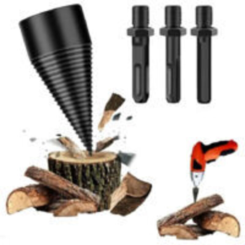 42-mm-Holzspalterbohrer, 4-teiliges Holzspalter-Set mit 3 Bohrern, Holzspalter für Brennholzverarbeitungsmaschinen, Kegelbohrer, einfacher Holzspalter