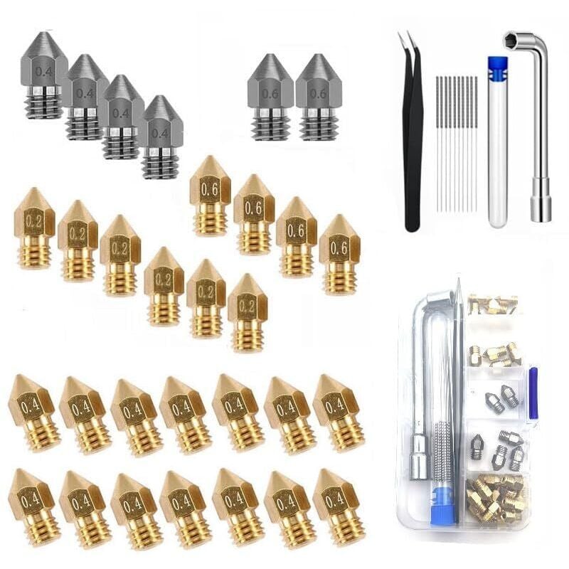 42-teiliges Düsenset, 0,4 mm Präzisionsmessing-Düsen für Ender 3 V2, Ender 3 Pro und cr 10 Series 3D-Drucker