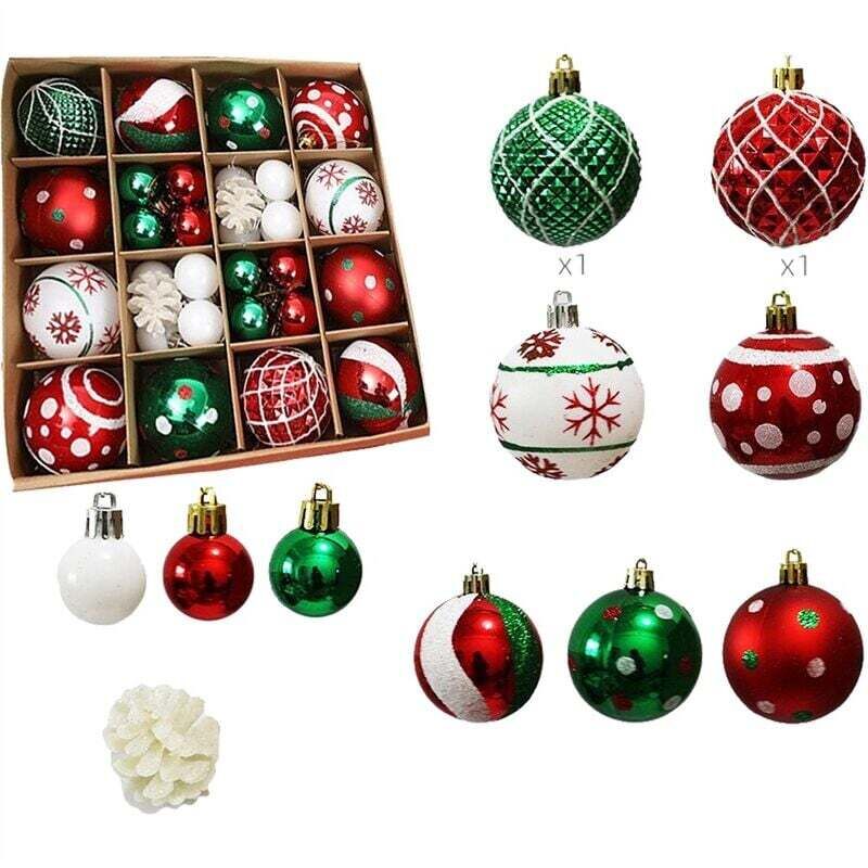 42 Weihnachtskugeln, bruchsichere Dekokugeln, bedruckt, glänzender Weihnachtsbaumschmuck, A