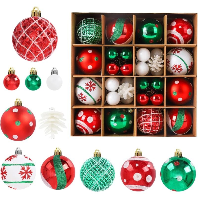 42er-Set Weihnachtskugeln, hängende Weihnachtskugeln, Christbaumschmuck-Set, zarte weihnachtliche Bemalung und dekorative glitzernde