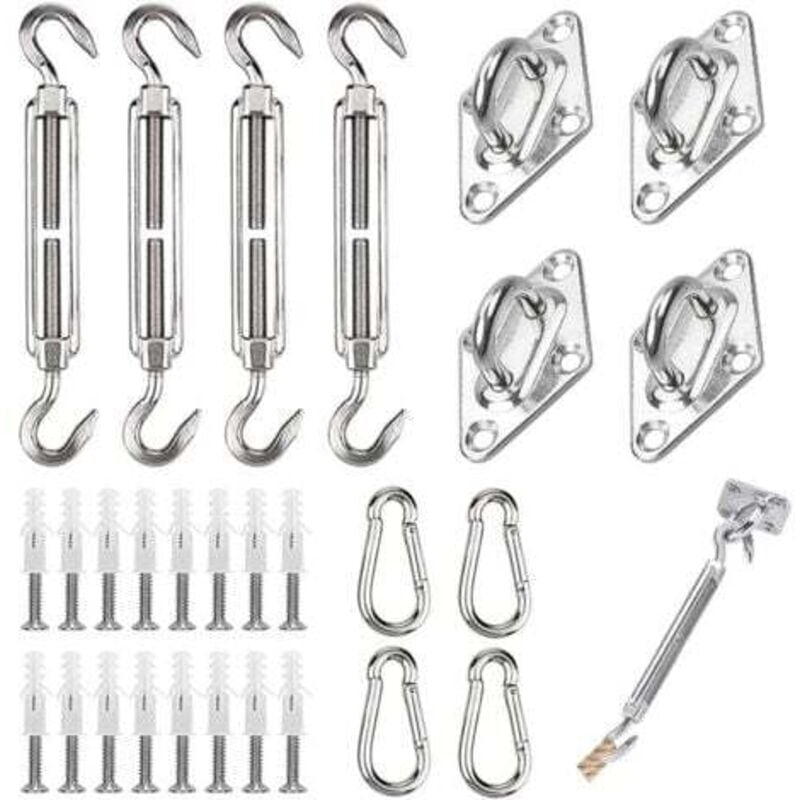 44-teiliges Sonnensegel-Montageset, Sonnensegel-Montageset aus Edelstahl, Befestigung für Dreieck und Quadrat, Rechteck, Sonnensegel