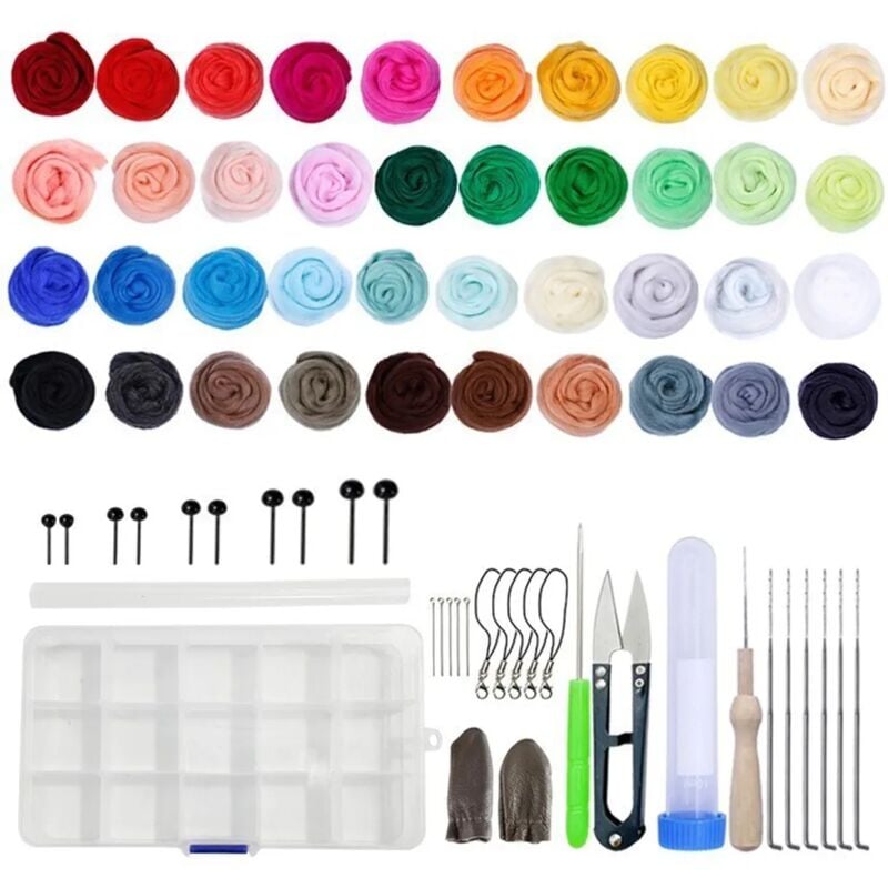 45 Colours Needle Felting Set, Felt Starter Set, Felting Wool Needle Felting Set with Felting Needles and Storage Bag, Felting Wool Set with Felting