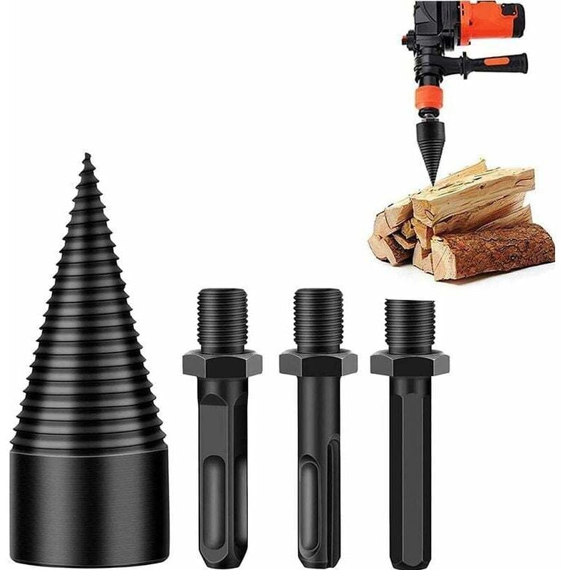 45 mm Holzspalter, Holzspalter, sicherer Bohrholzspalter, Holzspalter zum Holzspalten, Holzbohrer für Brennholzmaschine (Sechskant + Vierkant + Rund)