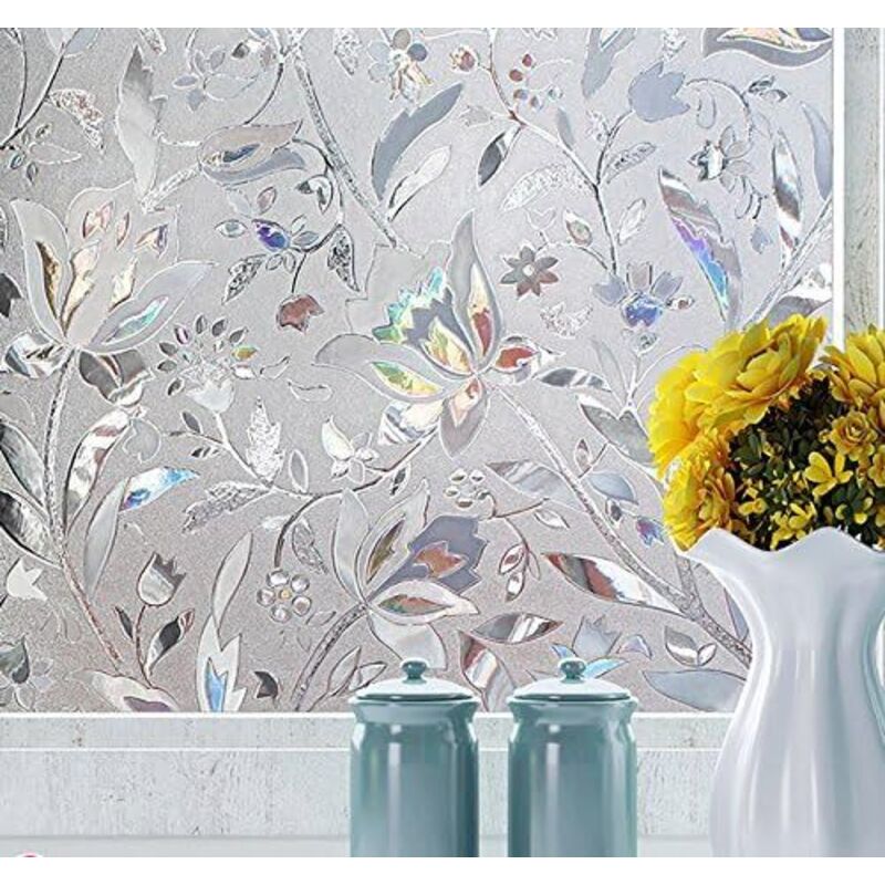 45 x 200 cm, 3D-Fensterfolie, elektrostatische Folie, schützt die Privatsphäre, UV-Schutz, dekorative Fensterfolie, Blickschutz, Tulpenblumenmuster,