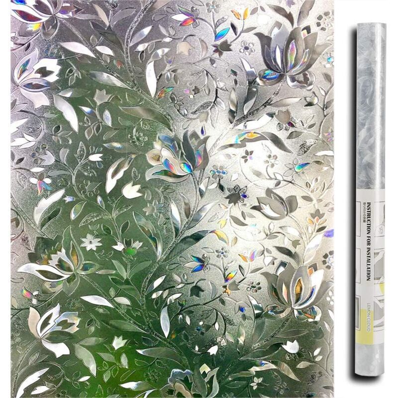 45 x 200 cm) 3D-Fensterfolie, elektrostatische Folie, Sichtschutz, UV-Schutz, dekorative Fensterfolie, Blickschutz, Tulpenblumenmuster mumu
