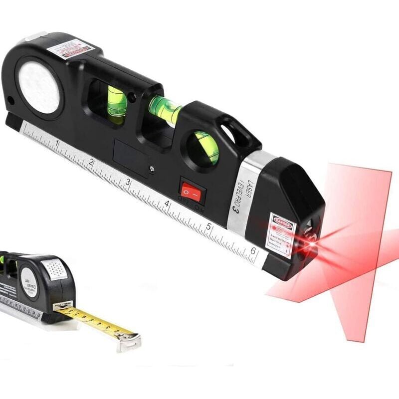 4-in-1-Wasserwaage mit Kreuzlinien, 9-Zoll-Maßband, Multifunktionslineal, klein und mit Batterie, 45° vertikal und horizontal, selbstnivellierendes