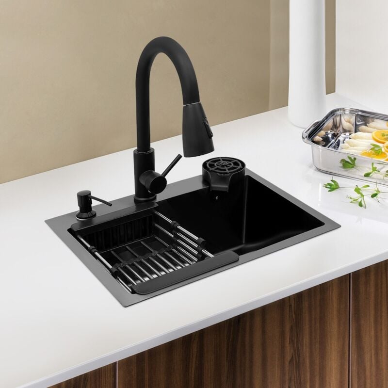 45x40cm Spüle mit ausziehbarer Armatur Moderne Küchenspüle mit ausziehbarer Armatur Rechteckige Spüle aus Edelstahl Ausziehbare Mischbatterie +