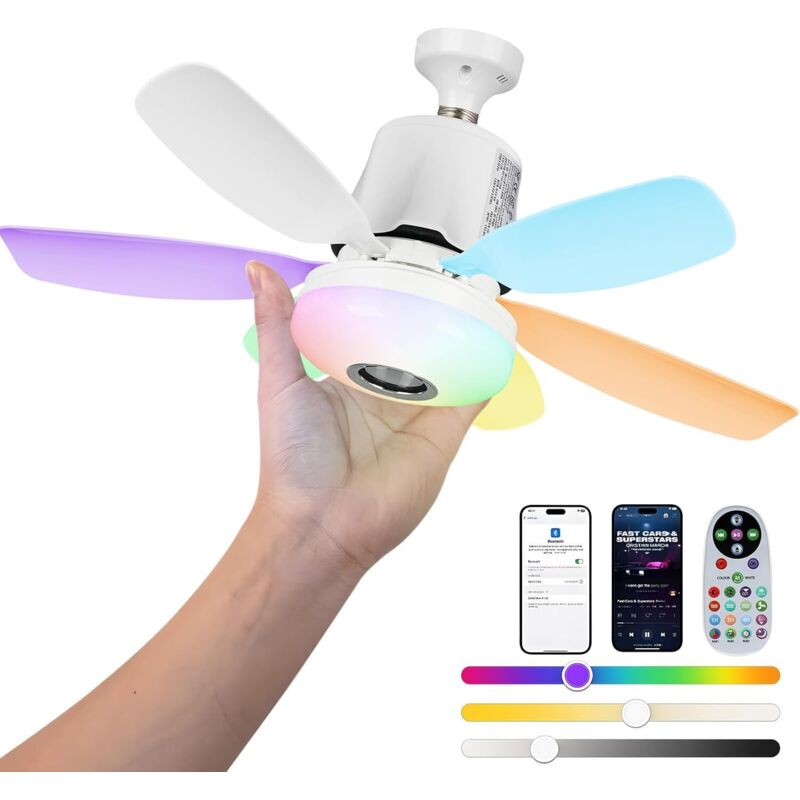 47 cm RGB-Deckenventilator mit Licht, 32 w, E27-Sockel, dimmbarer Deckenventilator mit 3 Geschwindigkeiten, 6 Flügeln und Fernbedienung, unterstützt