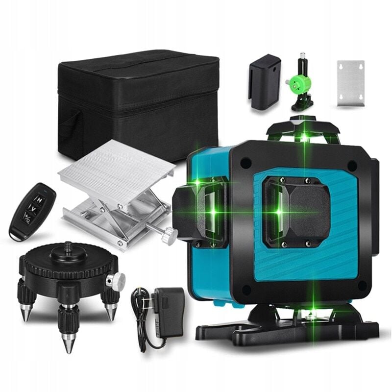 Jusch - 4D-Laser-Wasserwaage, 16 Linien, 360°, grünes Licht, Fernbedienung, schwarz/blau