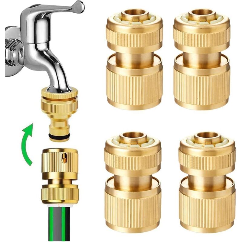 4er-Pack 1/2 Zoll Gartenschlauch-Schnellverbinder, Messing-Schnellverbinder, Gartenschlauchdüse, Gartenschlauch-Anschlusswerkzeug