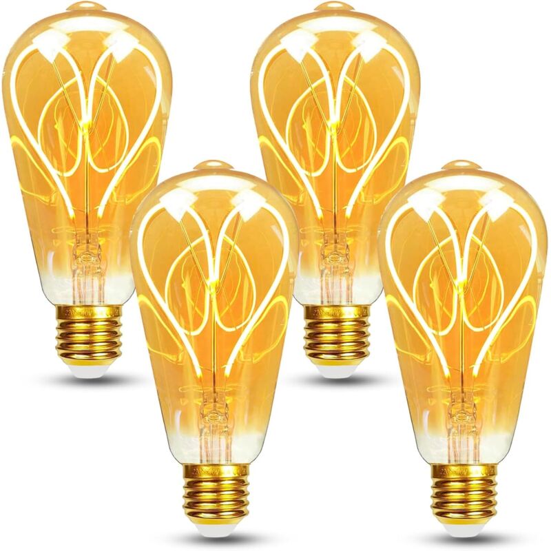 4er-Pack E27 Vintage-LED-Lampen, dimmbar, 4 W, ST64, warmweiß 2700 K, 360 lm, Edison-Stil, dekorative Retro-Lampen