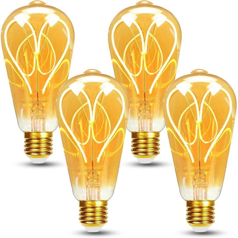 4er-Pack E27 Vintage-LED-Lampen, dimmbar, 4 W, ST64, warmweiß 2700 K, 360 lm, Edison-Stil, dekorative Retro-Lampen
