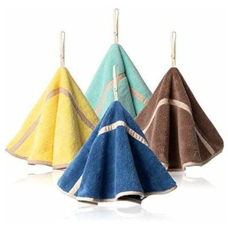 4er-Pack hängende Handtücher mit Aufhängeschlaufe, saugfähige Badezimmertücher aus Korallenvlies, weiche, dicke, runde Handtücher (4 Farben)