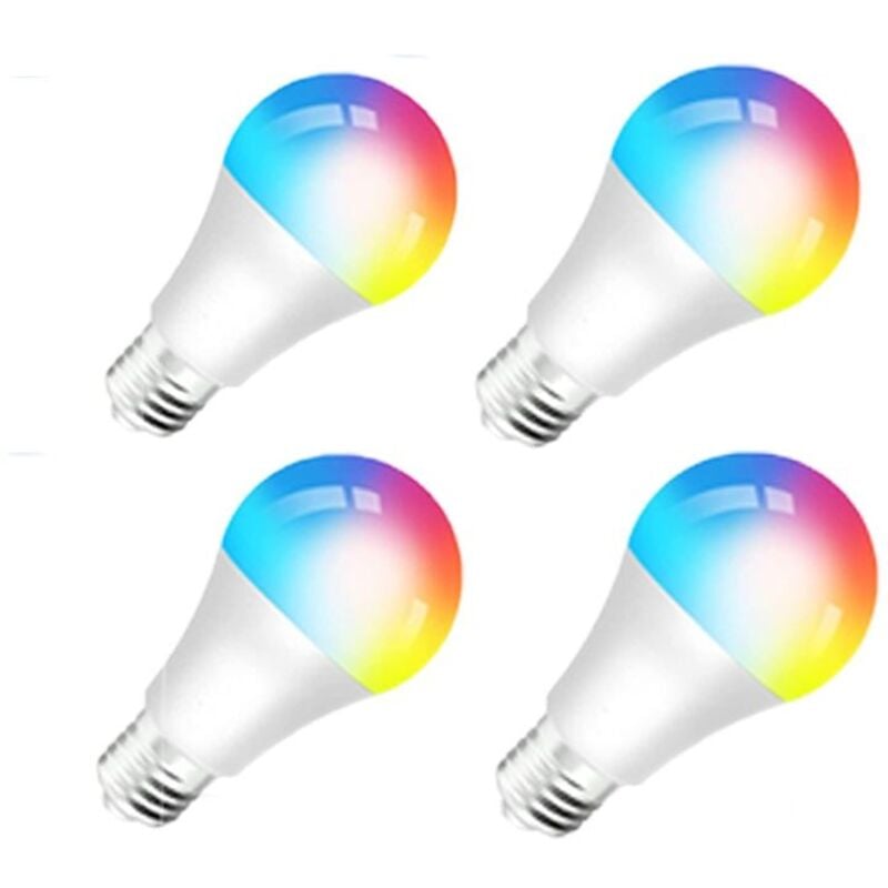 4er-Pack intelligente RGB-LED-Lampen, WLAN, E27, 9 W, 850 lm, Sprachsteuerung, kompatibel mit Amazon Alexa und Google Home, buntes Licht