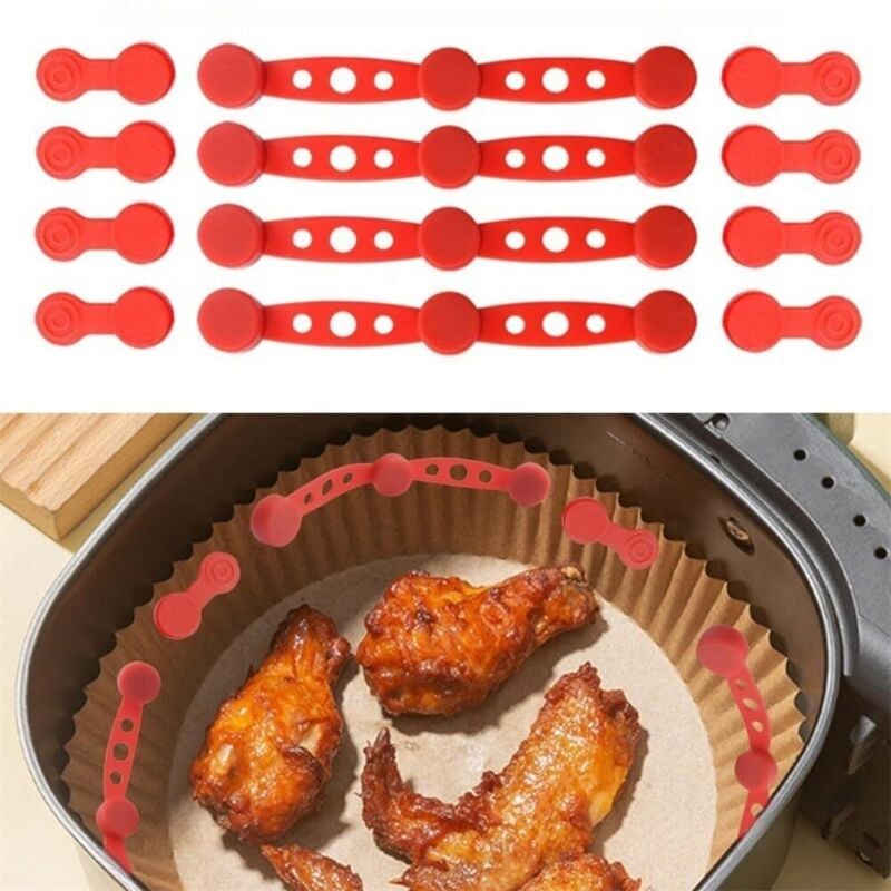 4er-Pack Magnete für Heißluftfritteusen, magnetische Schnalle aus Silikon für Pergamentpapier, Küchenzubehör mit langen und kurzen Clips für