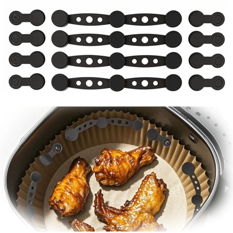 4er-Pack magnetische Silikonschnallen für Backpapier für die Heißluftfritteuse, Küchenzubehör mit langen und kurzen Clips (schwarz)