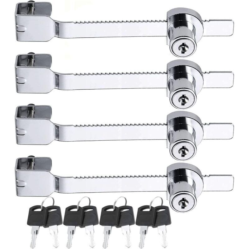 Gabrielle - 4er-Pack Schiebesägenschlösser mit Schlüssel für Vivarium, Terrarium, Vitrine, Glastür-Ratschenschloss, gleichschließendes Schloss, Silber