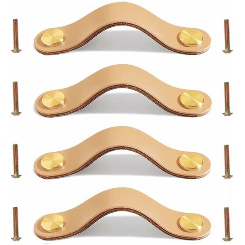 4er-Pack Schubladengriffe aus Leder, Türgriffe aus Leder, Möbelgriffe aus Leder, feine Ledergriffe mit Schrauben für Küchenschränke, 8 Zoll, Beige