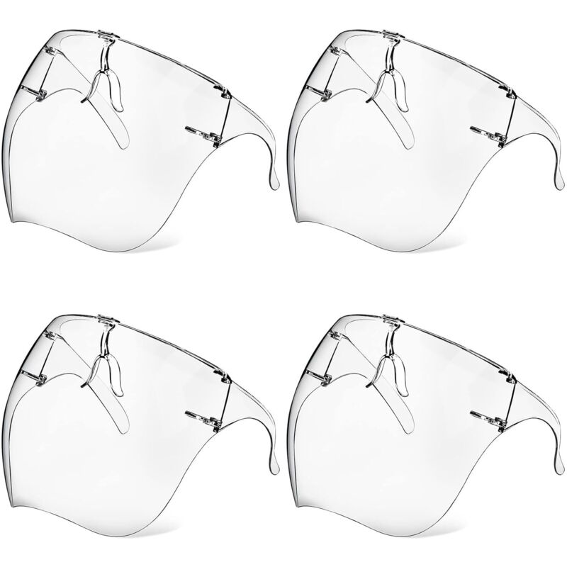 4er-Pack Schutzmasken mit Schutzbrille, beschlagfrei, transparent, wiederverwendbar, aus Kunststoff, spritzwassergeschützt, für Damen, Herren und