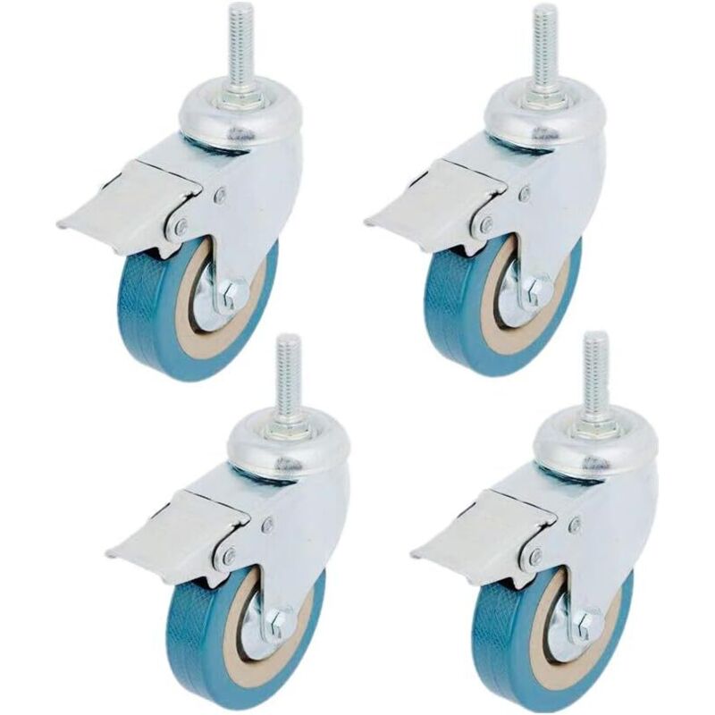 4er-Pack Schwerlast-Lenkrollen mit Bremsen, feststellbarer Radersatz für Industrieanhänger, Wohnmöbel, Bürotischschrank (3 Zoll Vorbau M10)
