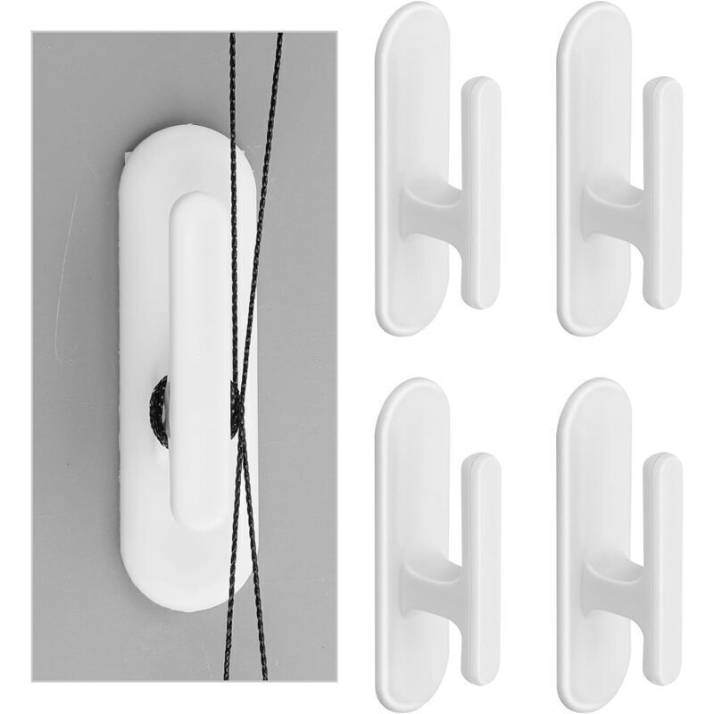 4er-Pack Sicherheitshaken für Jalousienkordeln – Selbstklebende Wandhaken – Für Zuhause, Büro, Fenster, Vorhänge und Jalousien – Weiße Kordeln – KZQ