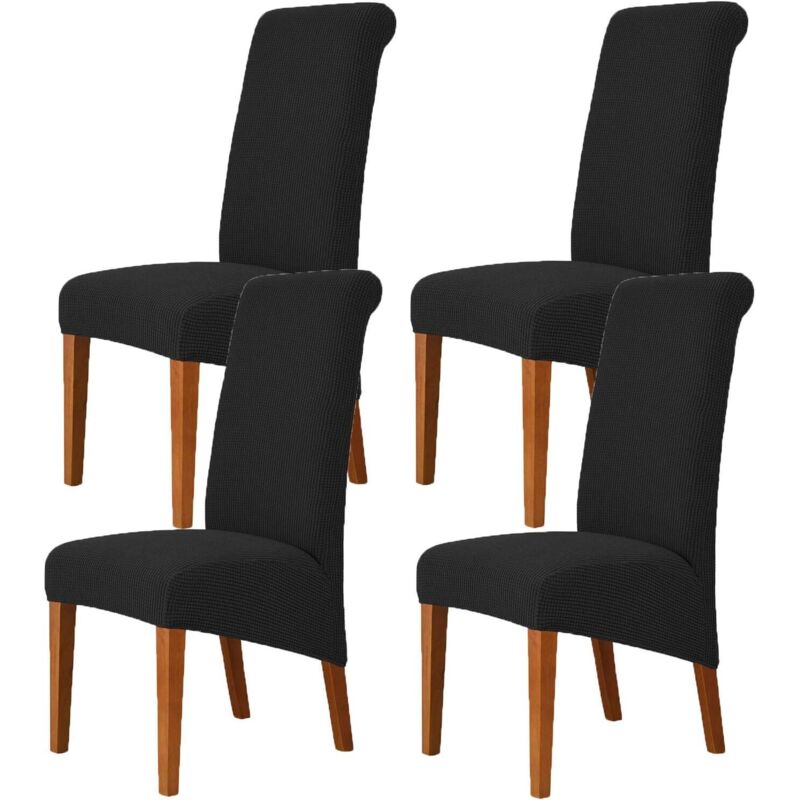 4er-Pack Stuhlhussen aus Stretch-Jacquard, abnehmbar, waschbar, universelle Passform, Stuhlhussen für Hochzeiten, Küchenbankette, große Größe, Schwarz