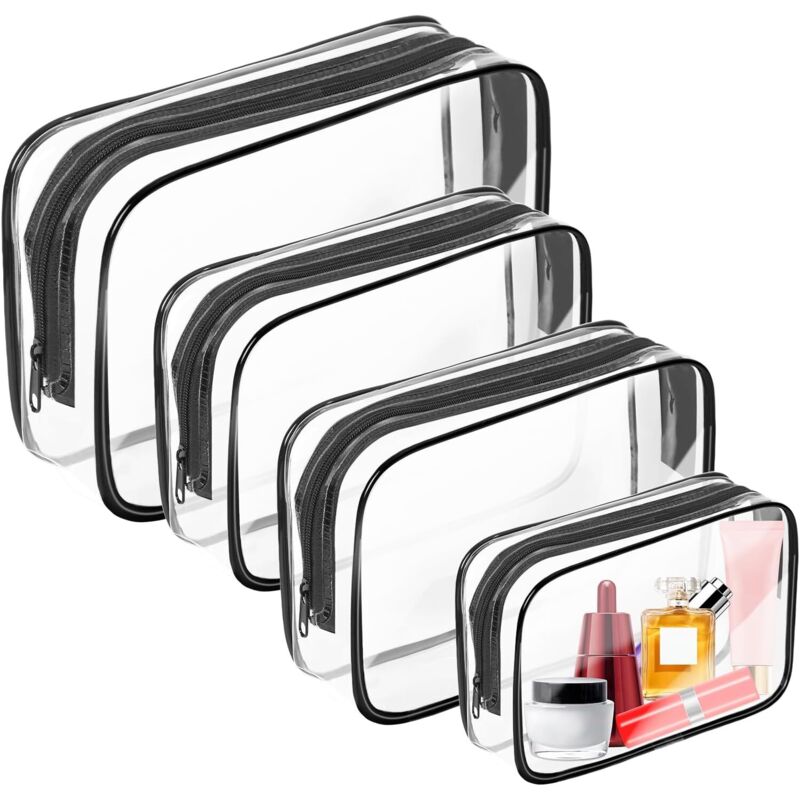 4er-Pack transparente Kulturbeutel, tragbare Reise-Make-up-Tasche mit Reißverschluss, PVC-Kosmetik für Flughafen und Fluggesellschaften, konform