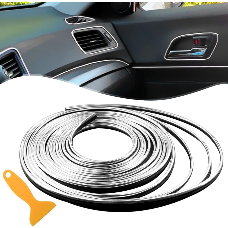 Auto-Innenraum-Zierleiste (Silber), 10 m Klebeband, 3D-Folie, Dekoration, Dekoration, Zierleiste für Autoteile, Abstandshalter im Innenraum