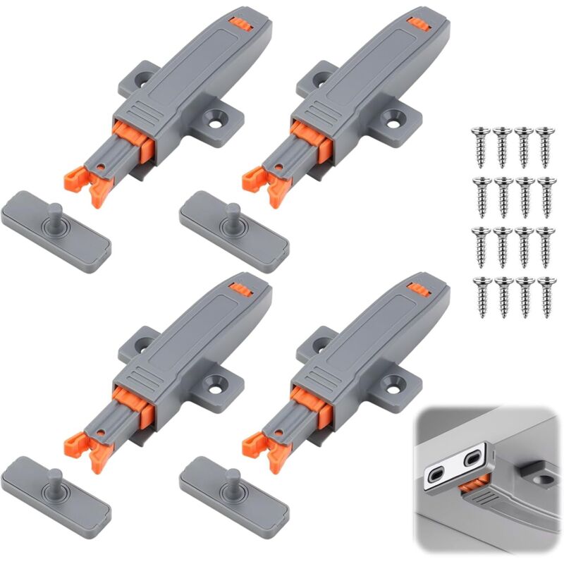 Jalleria - 4er-Pack Türschnäpper zum Öffnen durch Drücken, selbstschließender Riegel, starke 30N-Feder für Küchenschränke, Schränke, Kleiderschränke
