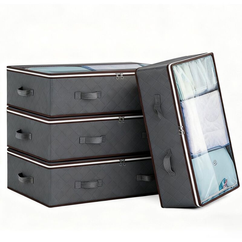 4er-Set Aufbewahrungsboxen für unter das Bett, 90 Liter Fassungsvermögen, mit Deckel – Faltbare Aufbewahrung für unter das Bett – Für Kleidung,