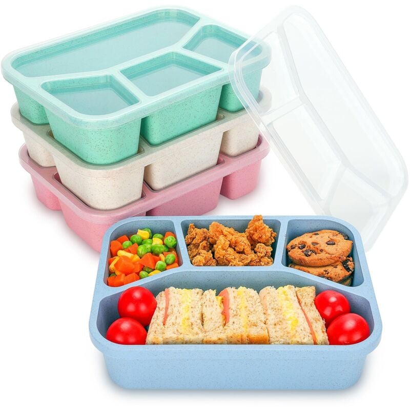 4er-Set Bento-Boxen, 4 Fächer für Schule und Reisen, Bento-Boxen für Kinder, mikrowellen- und spülmaschinengeeignete Bento-Boxen für Erwachsene