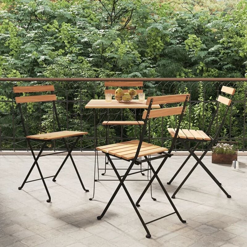 4er Set Bistrostühle Gartenstühle Stühle für Garten Terrasse Balkon Klappbar Massivholz Teak und Stahl DE73593