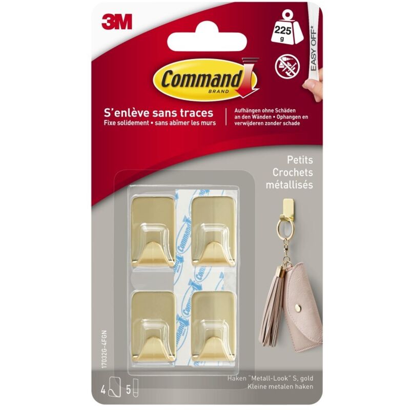 4er Set COMMAND Deko-Klebehaken aus Metall, gold, 0,225 kg COMMAND