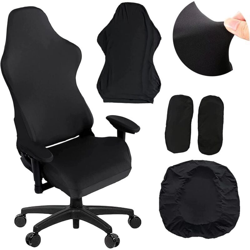 4er Set Gaming Stuhlhussen mit Armlehnen/Rückenlehne für Bürostuhl, Computerhusse, Racing, Gaming, Nein, Schwarz