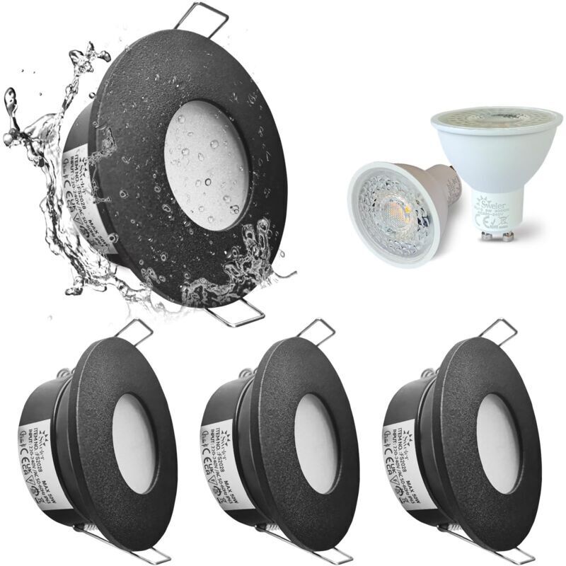 4er Set IP65 wasserdichte LED-Einbaustrahler, 5 W, 3000 K, warmweiß, Einbaustrahler für Badezimmer und Küche, Deckeneinbaubeleuchtung, 68 mm Schliff,