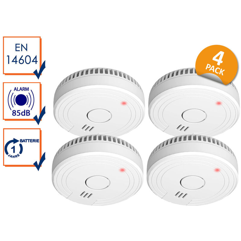 Elro - 4er Set optische Rauchmelder din 14604 mit 1-Jahres Batterie