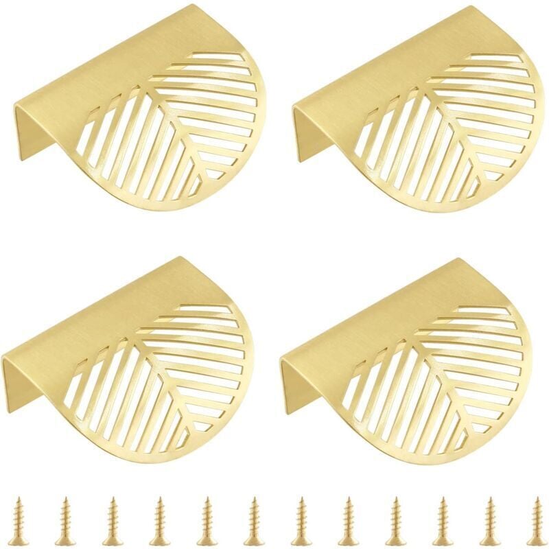 4er-Set Schrankgriffe aus massivem Messing, blattgoldförmiger Griff, Schubladenknöpfe für Türen, Küchenschubladen, Kommoden, Kleiderschränke