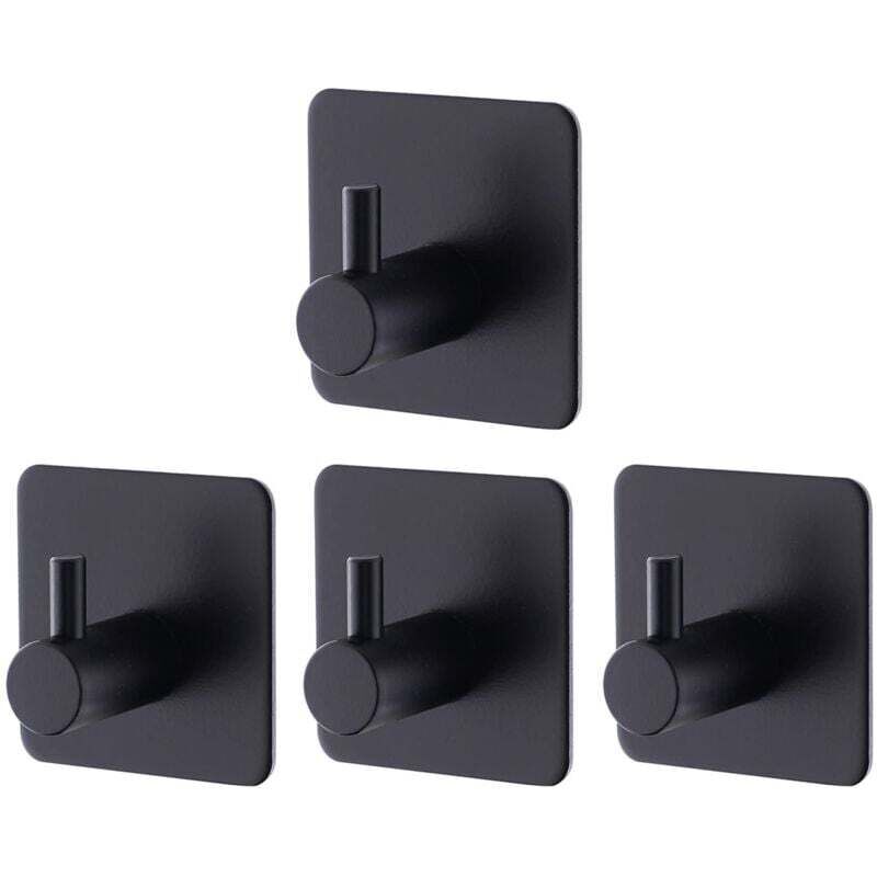 4er-Set schwarze Klebe-Wandhaken, Klebe-Wandhaken für Bad und Küche, selbstklebende Edelstahl-Wandhaken ohne Bohren