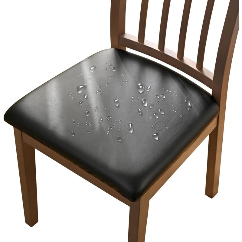 4er-Set schwarze Stuhlhussen, 36–48 cm, wasserdichte, abnehmbare Stuhlhussen aus Kunstleder mit Schnallen, geeignet für Esszimmerstühle
