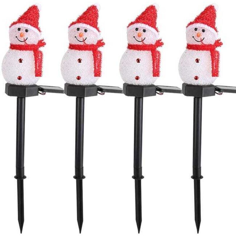 4er-Set Solar-Schneemann-Weihnachtsbeleuchtung mit Erdspießen, Solar-Weihnachtsbeleuchtung für den Außenbereich, Weihnachtsdekoration – Rot